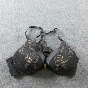 Cacique Push Up Bra Womens 44C Black Lace Plunge Front Closure Underwire Padded
